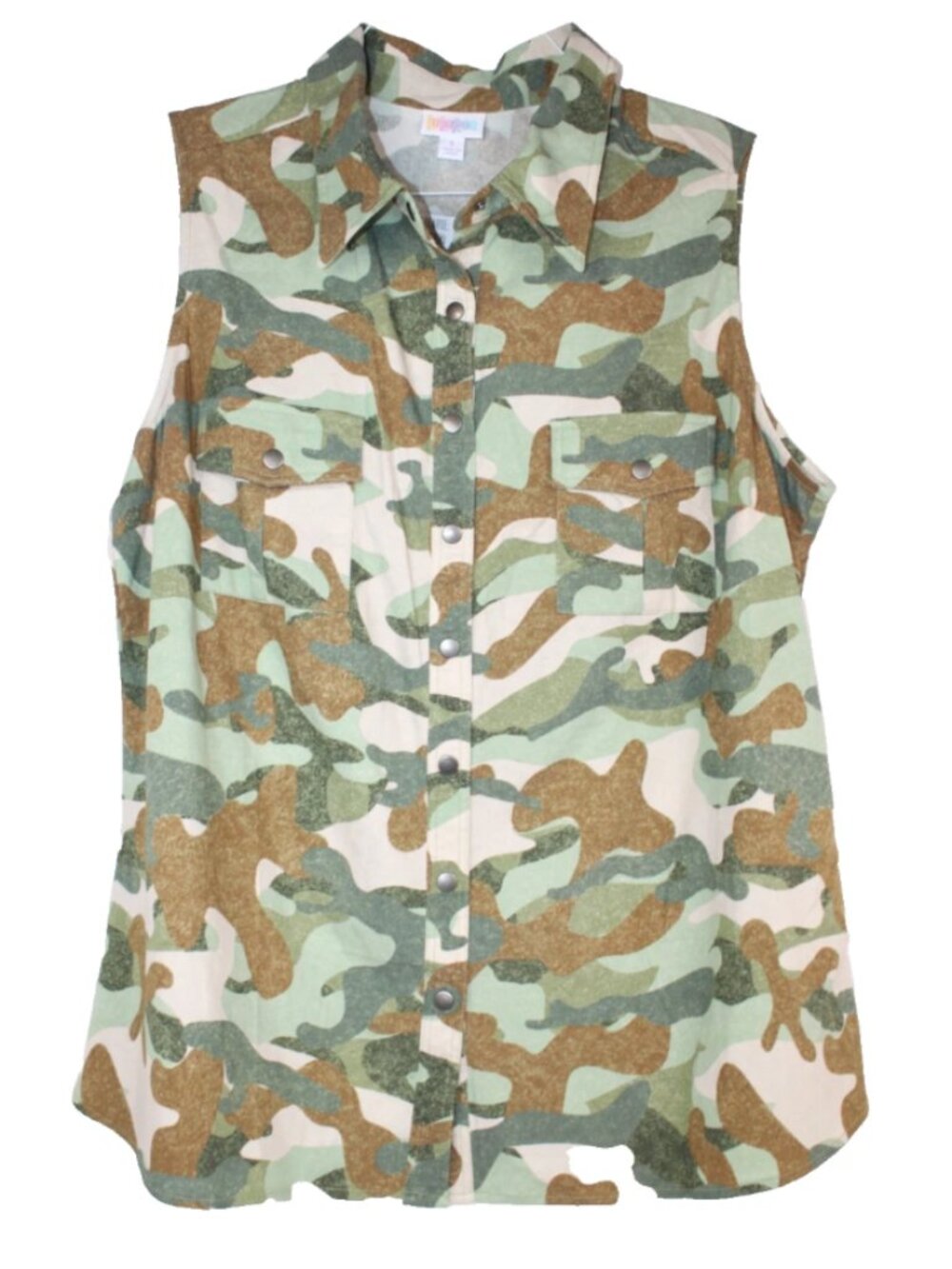 LuLaRoe ROXANNE Women's Tank Top Shirt Button Up w/ Pockets NWT Large Camo Green